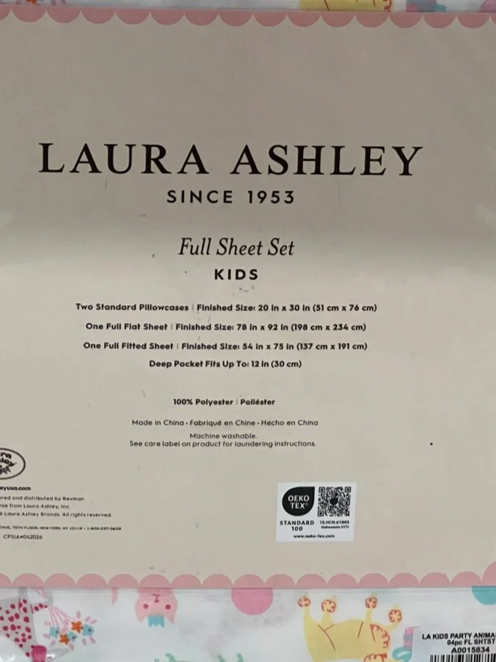 LAURA ASHLEY KIDS FULL White PARTY ANIMALS Sheet Set 4pc Dog Cat Pug Dachshund